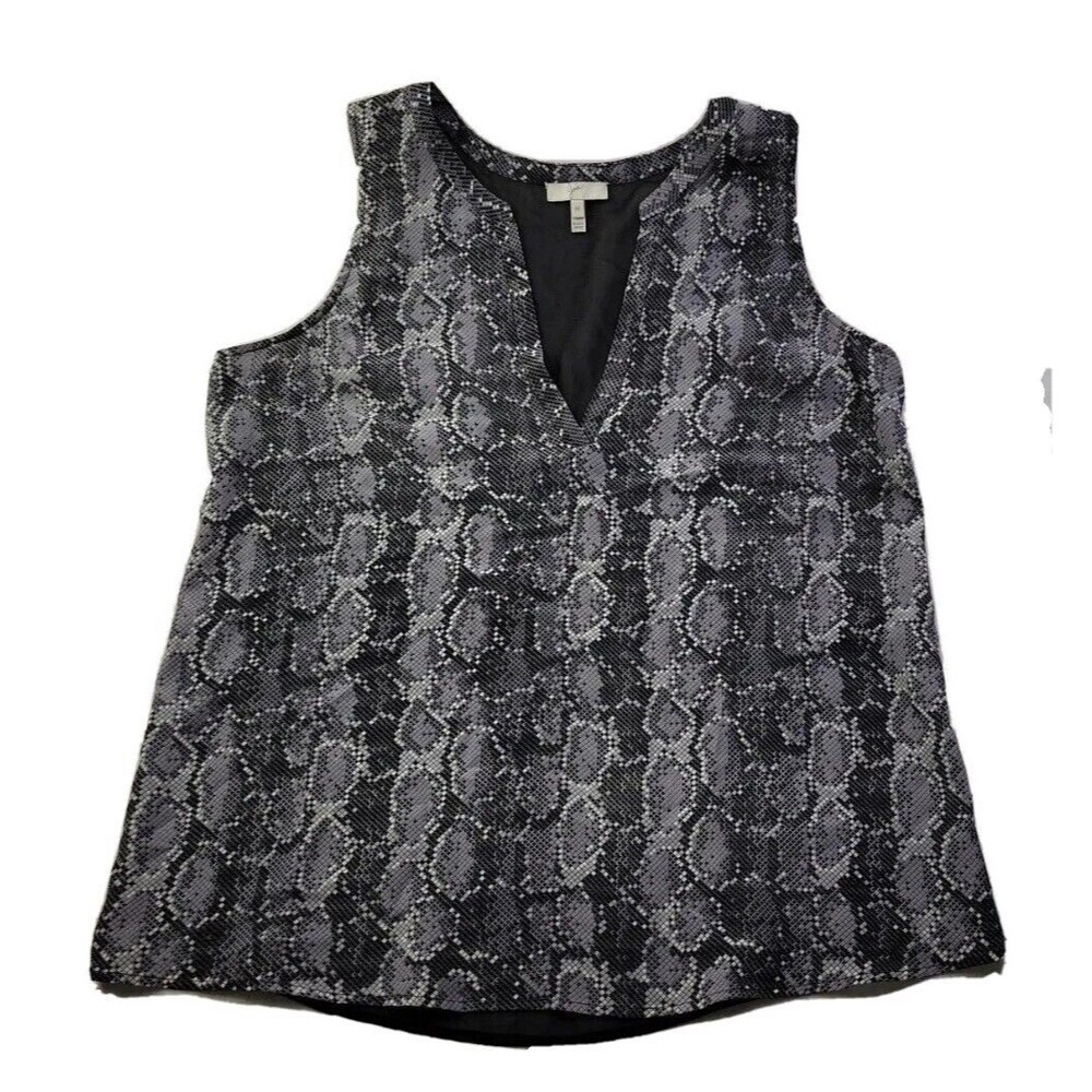 Joie Women M Gray Black Snake Skin Print 100% Silk Tank Sheer Back V-Neck Flowy